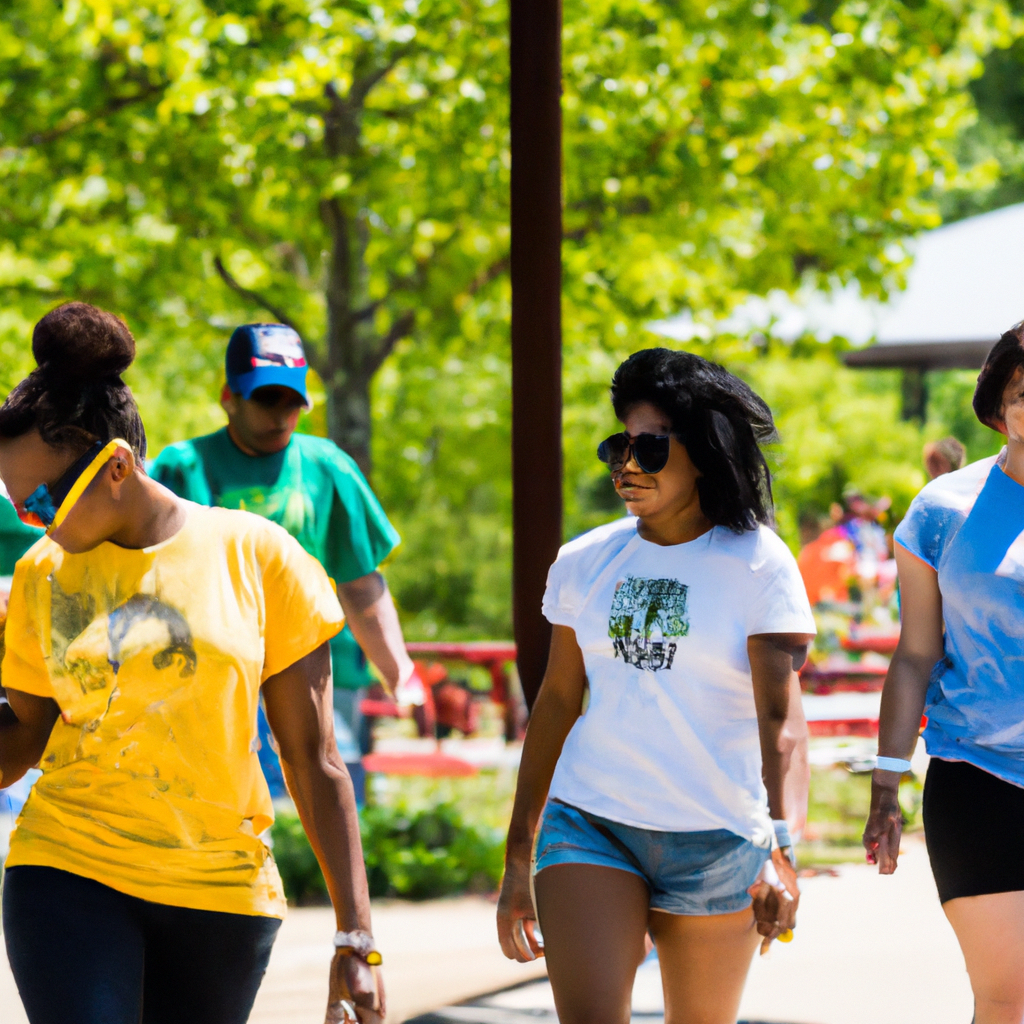 Diverse group enjoying outdoor activities in different types of t-shirts like cotton and polyester.